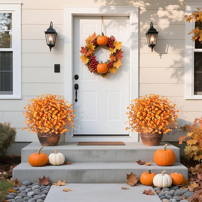 12 Bundles UV Resistant Fake Mums, Fall Flowers Artificial for Decoration, Fake Plants Autumn Silk Flowers for Thanksgiving Fall Decor Halloween Outdoor Patio Table Centerpiece Porch Wedding Garden