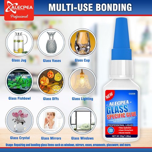 ALECPEA Glass Glue - Crystal Clear Invisible Adhesive for Glass Repair & Jewelry - Waterproof, Heat-Resistant Bond with Quick 15s Set & 3 Precision Tips