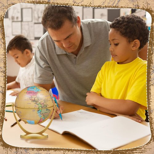 Henoyso Mini Antique World Map Globes - 3 Pcs 4.2-Inch Educational Desk Decor for Kids & Students