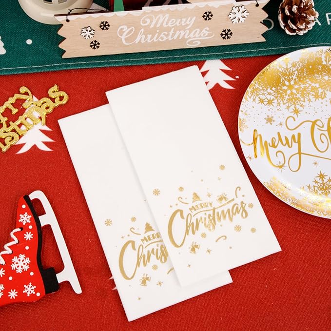 DaYammi 175Pcs Christmas Gold Plastic Dinnerware Set, 50Pcs Heavyduty Disposable Party Plates,Fancy Snowflake Design, 75Pcs Gold Plastic Cutlery,25Pcs 9oz gold Cups,25Pcs Napkins Perfect for Christmas