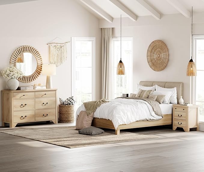 WAMPAT 6 Drawer Dresser for Bedroom, 47.2" W Farmhouse Dresser with Large Storage Drawers and Metal Handle, Modern Chest of Drawers with Solid Wood Legs, Wood Dressers for Bedroom,Closet,Hallway,Oak