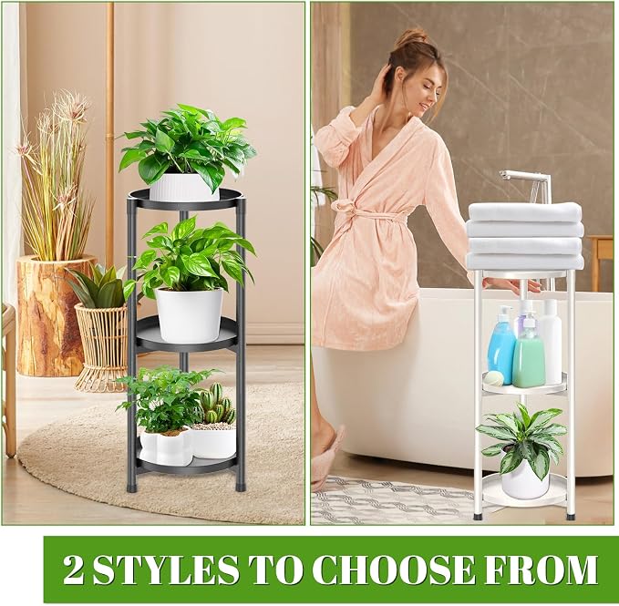 3 Tier Metal Plant Stand Indoor, Corner Tiered Round Plant Stand for Indoor Multiple Plants, Flower Pot Stands Outdoor Holders Plant Shelf Display Rack for Balcony Living Room(Cream White)