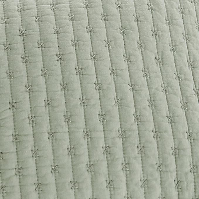 Levtex Home Cross Stitch Reversible Full Bedspread Set (100x104in) with 2 Pillow Shams (26x20in) - Stitch Texture - Desert Sage - Cotton Full Size Bedspread Set - Lightweight, Soft, Pre-Washed