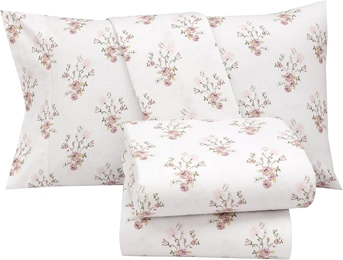 RUVANTI Flannel Sheets King Size - 100% Cotton Brushed King Size Sheets Set - Deep Pockets 16 Inches Bed Sheets - All Seasons Breathable & Extra Soft - Warm & Cozy, 4 Piece, Sovenir