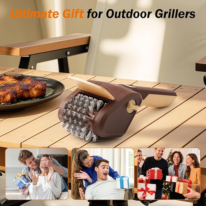 Lrly BBQ Grill Brush for Outdoor Grill, Cordless Electric Grill Cleaner, Rechargeable Grill Cleaning Stainless Steel Brush, Grill Scraper, BBQ Accessories Brown