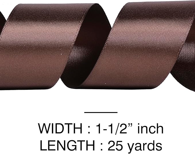 YAMA Brown Double Faced Satin Ribbon, 1 1/2 Inch 25 Yards, Great for Crafts Bows Flower Bouquet Wedding Home Decor Gift Wrapping