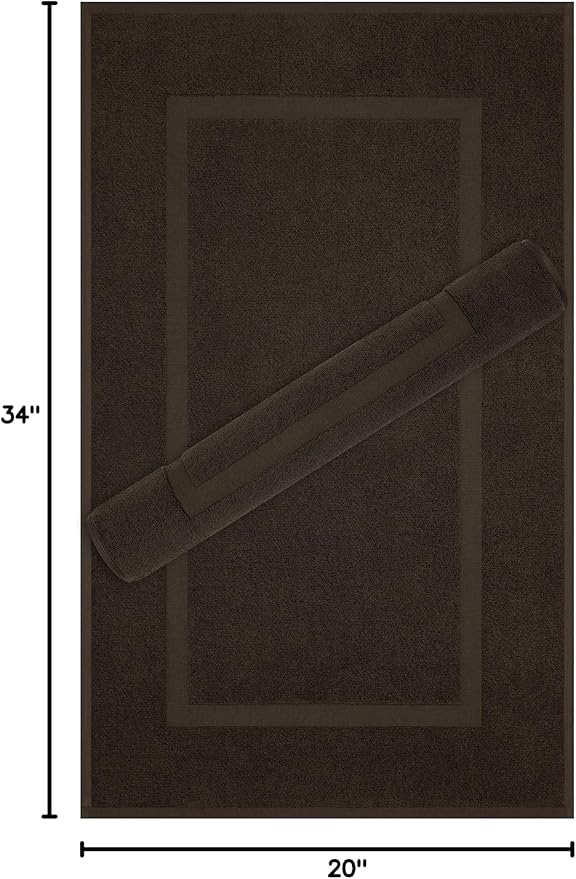 Cotton Paradise 100% Cotton Turkish Bathmat Set, Soft Absorbent Quick Dry, 2 Piece 20x34 Bathmat Floor Set, Chocolate Brown