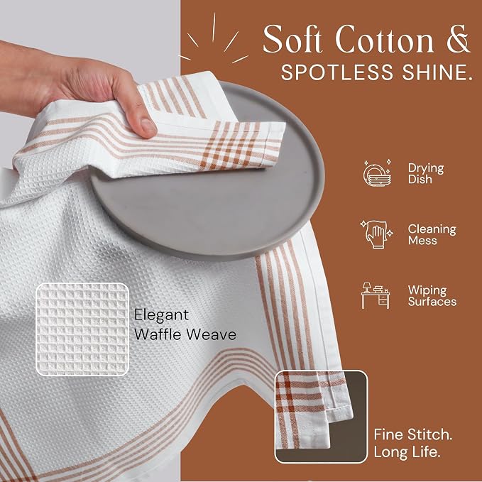 Waffle White & Multi Colors Kitchen Towels Set of 12, 100% Cotton, 16x26 inches, Durable Dish Towel, Quick Dry Dishcloths, Ideal for Drying, Wiping - Mustard Yellow, Sky Blue, Brown