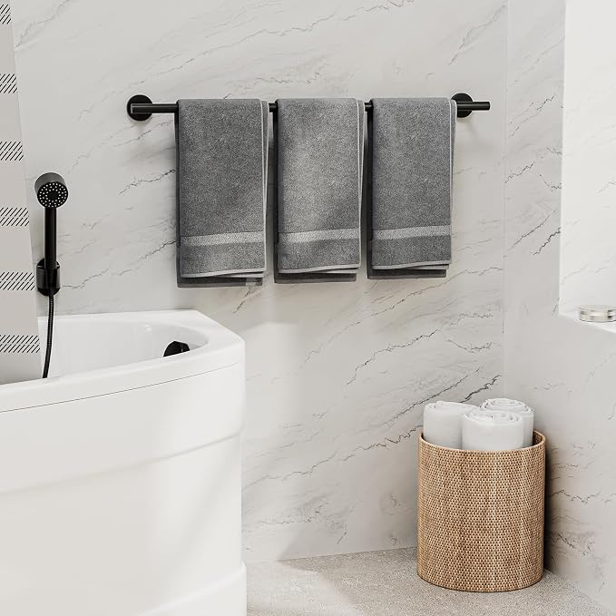 Matte Black Towel Bar, 30 Inch Bathroom Towel Rack (Total Length 32-Inch), Towel Holder Wall Mounted, Thicken SUS304 Stainless Steel Towel Rod Modern Home Decor