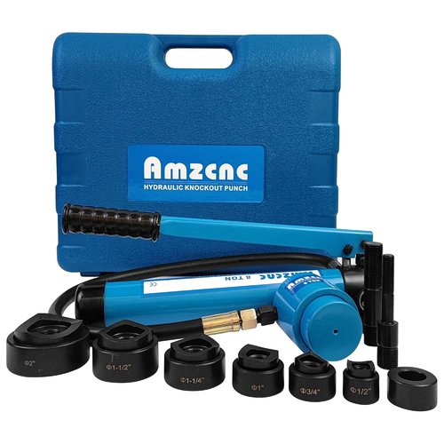 AMZCNC Hydraulic Knockout Punch Set - Electrical Conduit Hole Cutter Tool Kit | 1/2" to 2" Alloy Steel