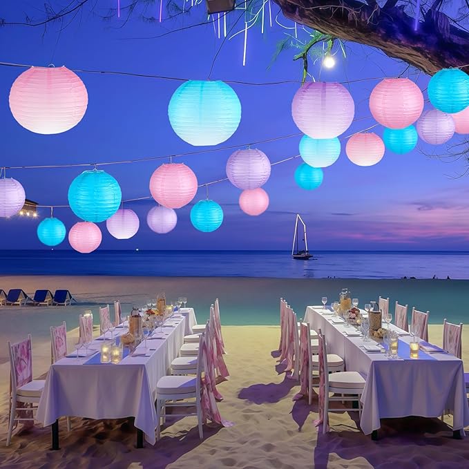 Paper Lanterns Decorative, Gradient Blue Purple Pink Round Hanging Paper Lantern Decorations for Under The Sea Theme Birthday Party, Wedding, Baby Shower, Home Decor, 15Pcs