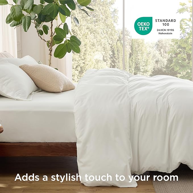 Bedsure Duvet Cover with Fitted Sheet Queen - Deep Pocket, Hotel Luxury Soft Double Brushed Bedding Set with Zipper Closure, 1 Duvet Cover, 1 Fitted Sheet, 2 Pillow Shams, NO Comforter, Ivory White
