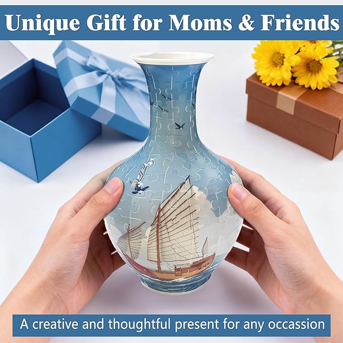 3D Puzzle Vase, 160 Curved Pieces DIY Flower Vase Craft Kit & 3D Puzzles for Adults, Creative Jigsaw Art Project Home Décor Centerpiece, (B-Ocean Sailboat)