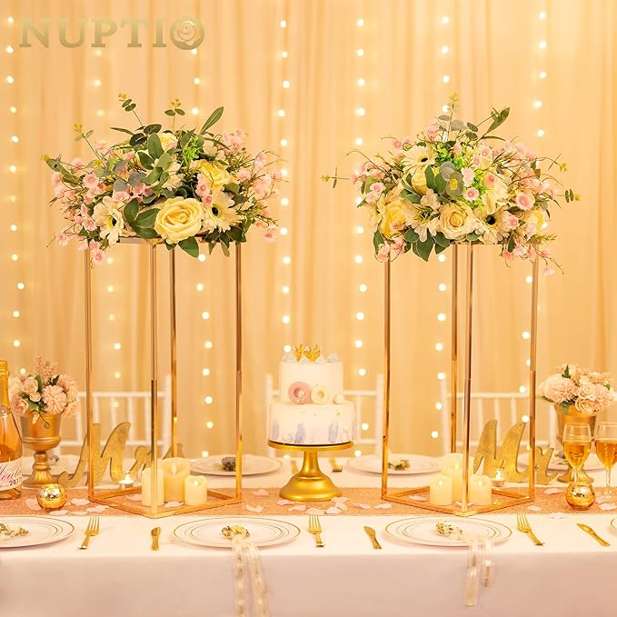 Nuptio Gold Vases - 10 Pcs, 23.6 Inch Tall, Geometric, Wedding Centerpieces for Tables