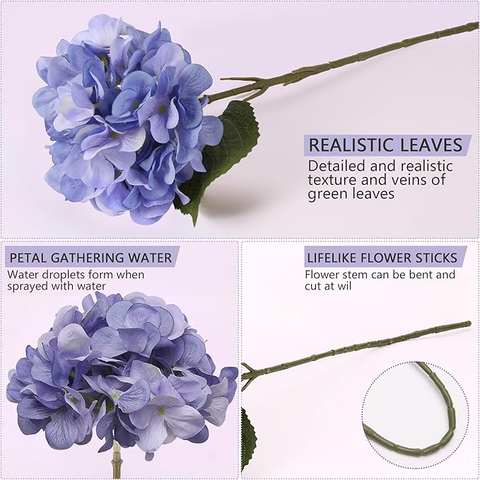 4 Pcs Long Stem Big Size Artificial Hydrangea Flowers for Home Wedding Decor, Party Centerpieces, Office Decoration,Shower (Light Purple)