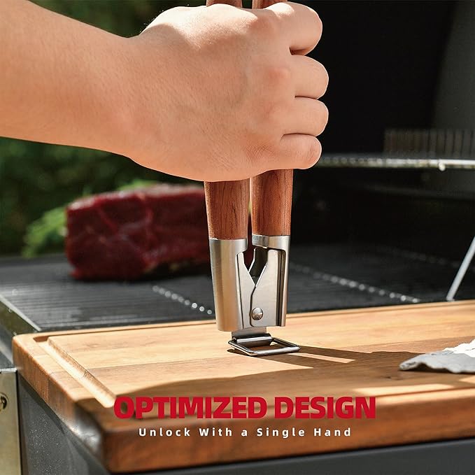 GRILAZ Heavy-Duty Rose Wooden BBQ Grilling Tools Set. Extra Thick Stainless Steel Multi-Function Spatula, Fork & Tongs | Essential Accessories for Barbecue & Grill. Ideal Gift for Fatherโฆ