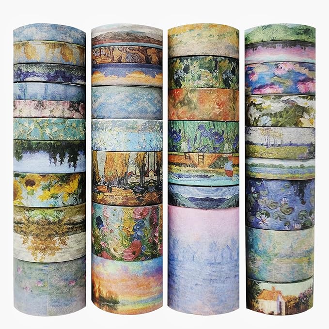 Bomichi 34 Rolls Washi Tape, Aesthetic Colored Decorative Cute Scrapbook Tape for Scrapbooking Supplies Journaling Craft Junk Journal