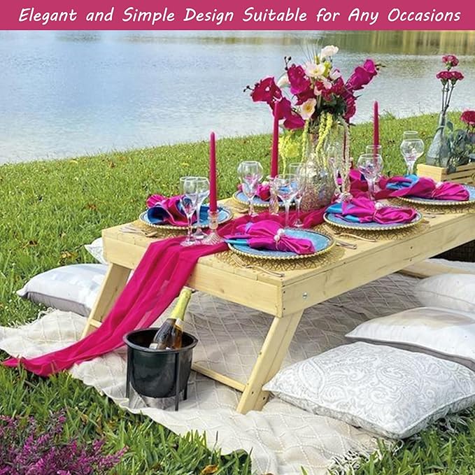 Fivenl Boho Gauze Table Runner - 35x72 Inch, Rustic Cheese Cloth, Hot Pink