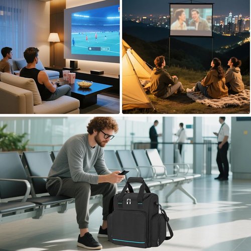 CURMIO Projector Storage Case - Portable Carrying Bag for Nebula Mars 3 & Cosmos Laser 4K | Black with Multiple Pockets