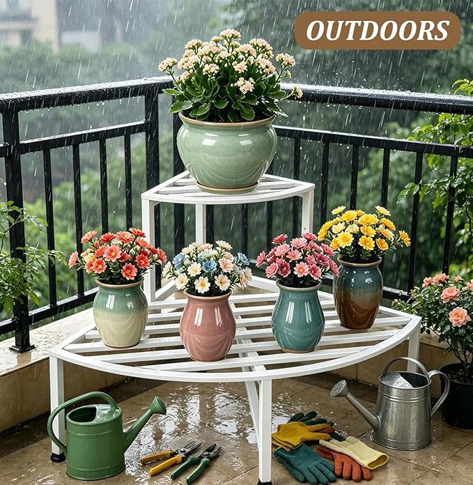 Dipion Corner Plant Stand Outdoor Metal,2 Tier Heavy Duty Ladder Plant Shelf Indoor for Multiple Plants,37.08" L x 22.83" W x 20.07" H,White