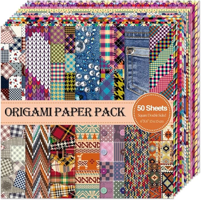 Square Origami Paper 6x6 Double Sided 50 Sheets 50 Colors 70GSM Origami Kit Japanese Chiyo Easy Fold Arts Crafts DIY Handwork Cloth
