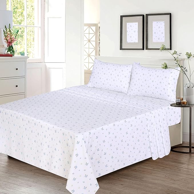 RUVANTI 100% Cotton California King Sheet Sets, 4 Pieces, Soft & Breathable Percale Weave Bedding, Deep Pocket 14", Hotel Standard, Crisp Cool Feel & Durable, Perfect Floral Sheets, Phulkari