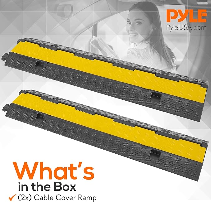 Pyle Durable Cable Ramp Protective Cover - 2,000 lbs. Heavy Duty Hose & Cable Track Protector w/ Flip-open Top Cover & 2-Ch. Groove Design, Cable Concealer for Outdoor/Indoor Use, 2 Pack - PCBLCO26X2