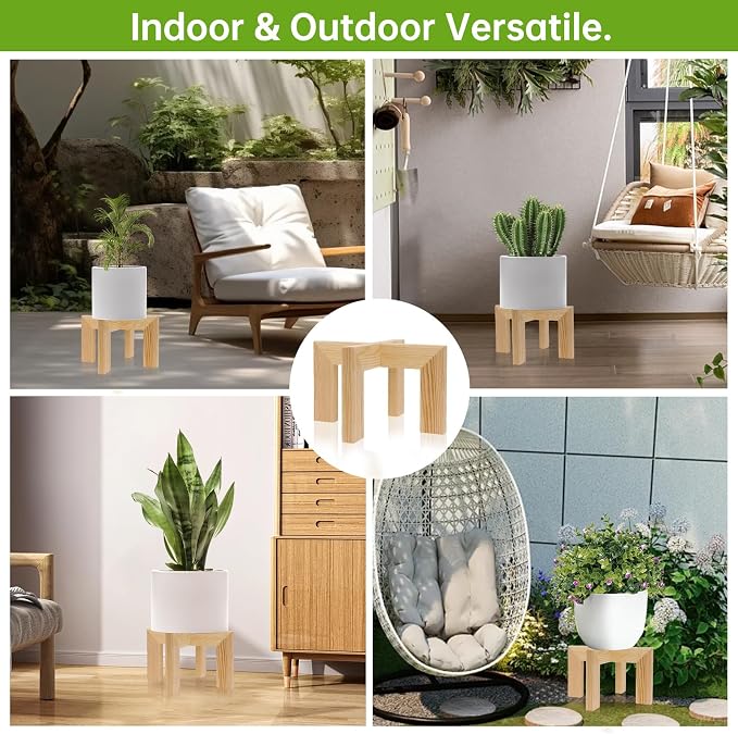 2 Pack Wood Plant Stand Indoor Holders for Plants, Sturdy Flower Pot Stands Plants Shelf, Wooden Stool for Patio Plant Stand, Fit 5-18 Inch Variety Flower Pots, Easily Assemble (2 Pack-White)