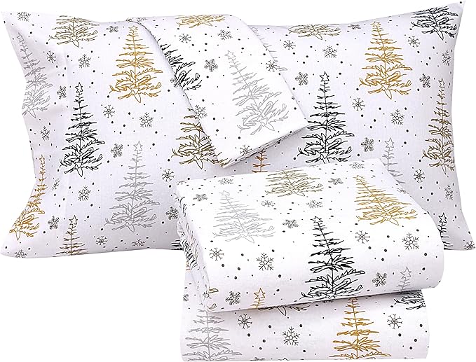 RUVANTI Flannel Sheets Twin Size - 100% Cotton Double Brushed Twin Sheets Set, Deep Pockets 16 Inches, All Seasons Breathable & Extra Soft Bed Sheets, Warm & Cozy, 3 Piece, Christmas Tree