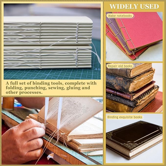Jupean Book Binding Kits Bookbinding Kits Bookbinding Supplies Book Binding Materials with Bone Folder Tool, Sewing Awl, Webbing Strap, Storage Box