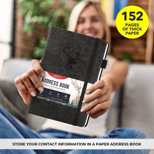 Regine Switzerland Address Book - Large Print Hardcover with Alphabetical Tabs | 5'' x 7.6'' (Black)