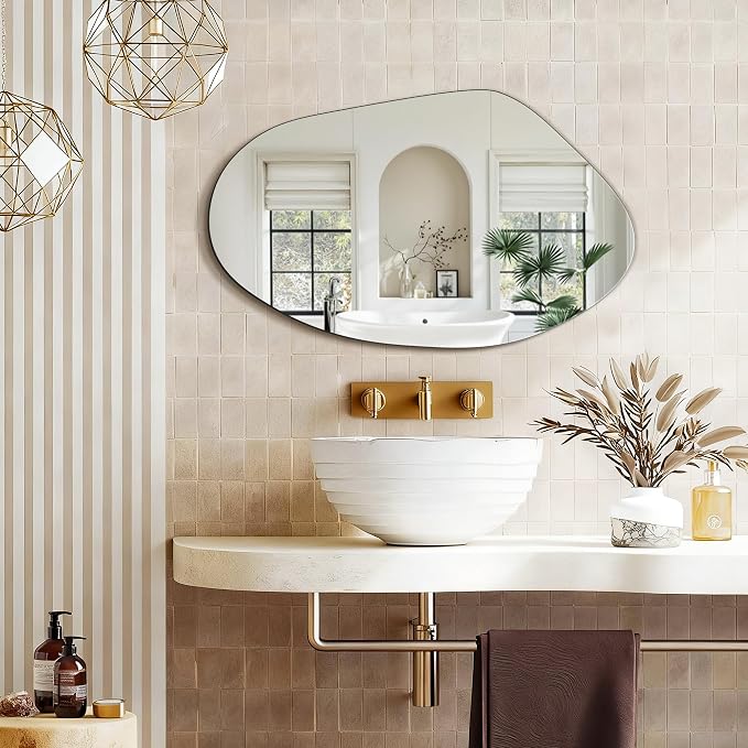 FICTOR Irregular Asymmetrical Wall Mirror, 32" x 19" Modern Decorative Mirror for Entryway, Bathroom, Bedroom, Living Room, Dining Room
