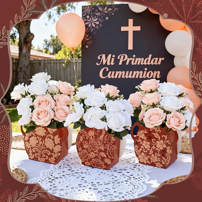 12 Pcs Platos De Barro Mexicanos Cielito Lindo Paper Flower Vase Centerpiece Party Decor Mexican Gift Boxes Terracotta Clay Pottery Cinco De Mayo Table Decoration(Brown)