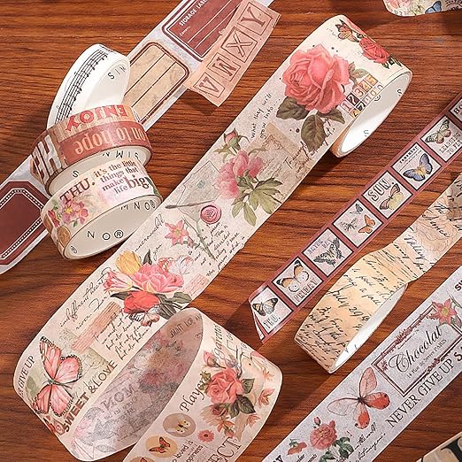 Auguro 18 Rolls Washi Tape Set for Crafts and Journaling DIY Vintage Floral Tape Scrapbooking Supplies washi Tape for journaling Decorative Tape for Crafts