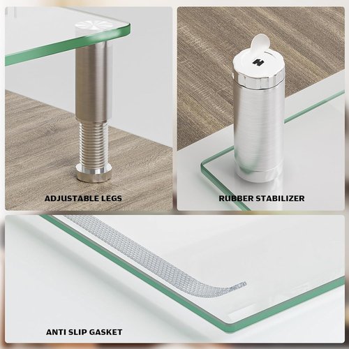 Hemudu Dual Monitor Stand - Adjustable Height & Angle Desktop Organizer for PC & Laptop (Clear)
