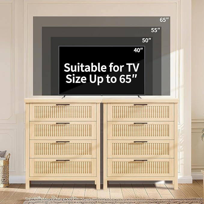 GarveeHome Fluted 4 Drawers Dresser for Bedroom, 35.4 in Tall Chest of Dressers for Closet, 4 Fluted Drawers with Metal Handle, Large Clothes Storage Cabinet for Bedroom, Nursery, Living Room, Natural