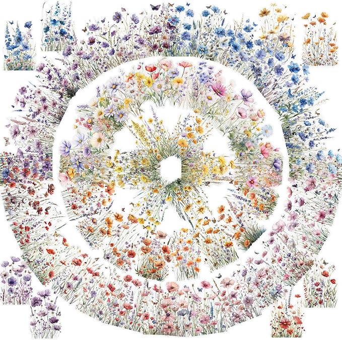 Obujopal 160 Pcs Wildflower Stickers, Waterproof Botanical Stickers for Scrapbooking Junk Journal Notebook Planner Card Making Collage Envelope Phone Case Craft Projects