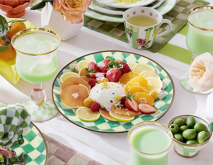 U-QE 20PCS Green Plastic Plates for Party - Retro Checkered Plates Disposable Heavy Duty - White and Green Disposable Plate for Party, Birthdays - 10 10.25 Inch Dinner and 10 7.5 Inch Dessert Plate