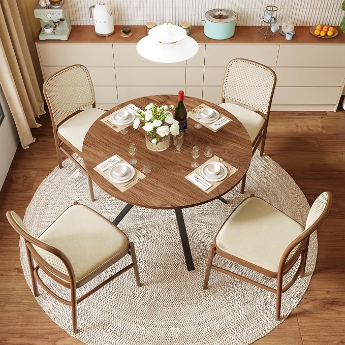 Wildhome Round Dining Table for 2-4, 43 Inch Dining Room Kitchen Table with 1-Tier Storage Shelf, Modern Farmhouse Dinner Furniture with Adjustable feet,Oval Circle (43in-Walnut)