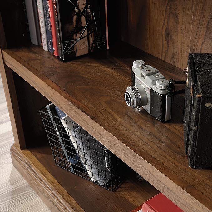 Sauder 3 Tier Book Shelf Wooden Bookcase Multipurpose Bookshelf for Home Office, Living Room, in Grand Walnut