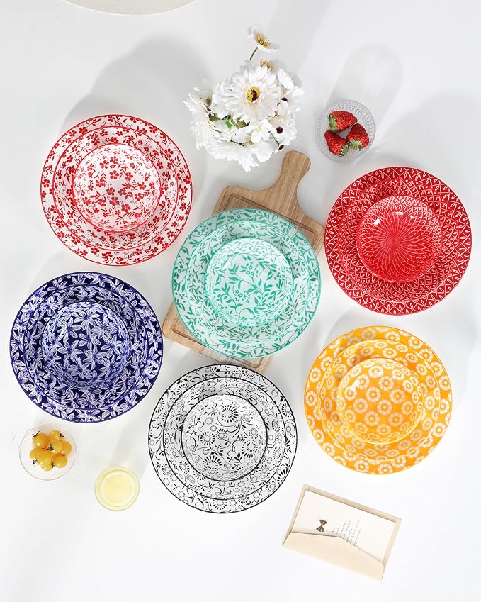 vancasso SELENE Plates and Bowls Set for 6, 24 Pieces Dinnerware Sets, Mircowave and Dishwasher Safe Dishes Set, Porcelain Muted Dinnerware