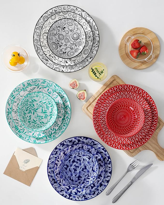vancasso SELENE Plates and Bowls Set for 4, 12 Pieces Dinnerware Sets, Mircowave and Dishwasher Safe Dishes Set, Porcelain Muted Dinnerware