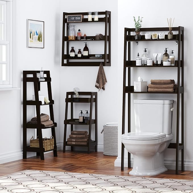 UTEX Over The Toilet Storage Shelf, 3-Tier Bathroom Shelves Over Toilet, Behind Toilet Bathroom Organizer (Espresso)