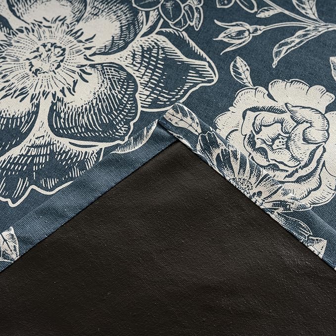 Floral Curtains Blue Peony Blackout Curtains Pattern - Vintage Blackout Curtains with Grommet, Boho Floral for Nursery Office, Cotton Blend Printed Curtains, 52" W x 63" L