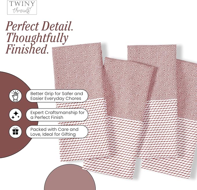 TWINY threads Kitchen Towel Diamond Weave, Premium Kitchen Linen Set, Large 100% Cotton Dish Rags, Absorbent Quick Drying for Daily Use, Washable Reusable, Set of 4, 18x26 Inches, Rust