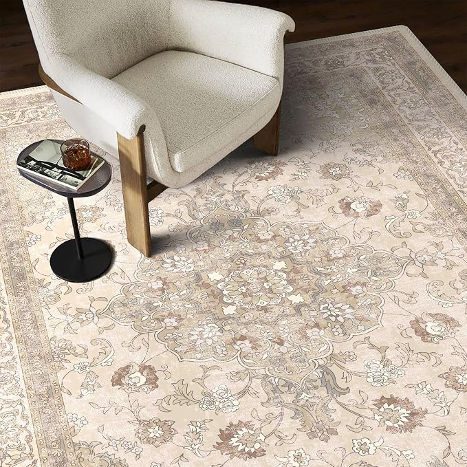 vivorug Beige Runner Rug 2x10 Machine Washable Rug with Non-Slip Backing, Ideal for Kitchen Hallway Entryway Laundry Room - Vintage, Durable, Easy Clean, Low Pile Carpet Runner