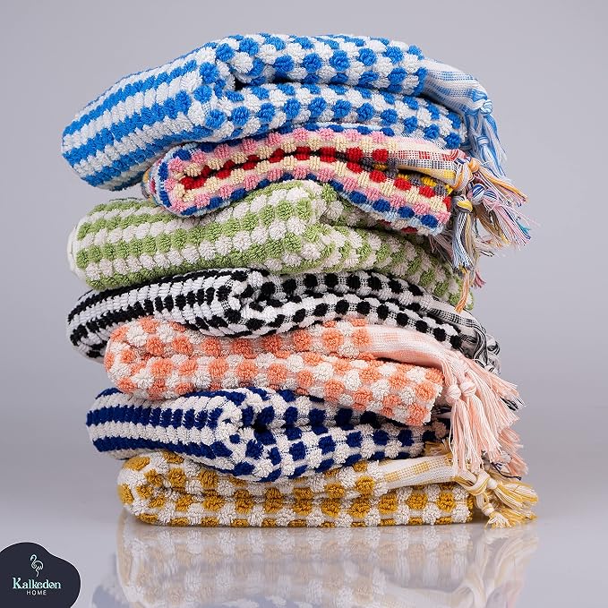 Organic Turkish Cotton Hand Towels for Bathroom | Oversized - 17 x 35 Inches | Large Soft Plush Fluffy Highly Absorbent Towels for Kitchen, Hand and Face (Rainbow, Hand Towel)