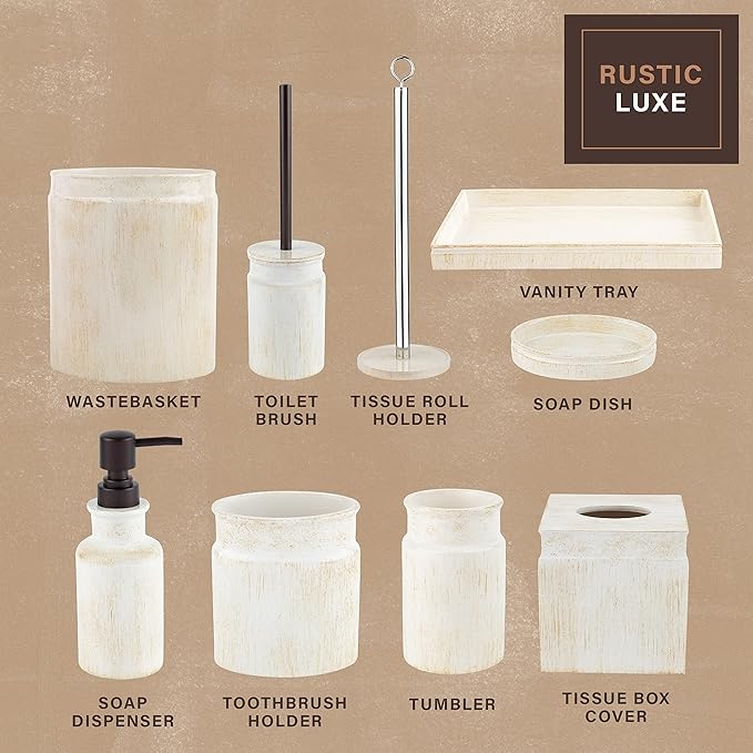 Creative Scents Rustic Luxe Bathroom Soap Dispenser - Beige Hand Soap Dispenser for Bathroom with Strong Easy Dispensing Pump - Rustic Farmhouse Decor – Resin Lotion Dispenser with Pump Holds 8.8 Oz.