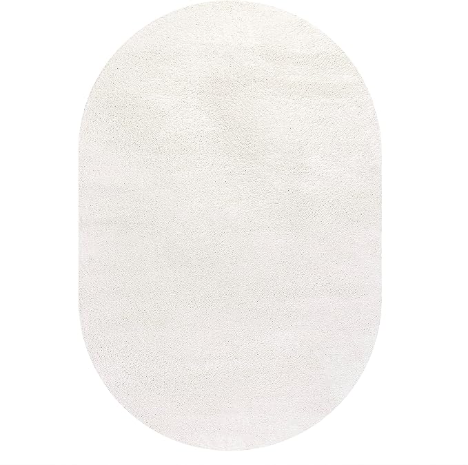 JONATHAN Y Haze Solid Low-Pile Cream 4x6 Oval Indoor Area Rug, Coastal,Bohemian,Minimalist,Classic, Easy-Cleaning for Living Room,Bedroom,Kitchen,Pet Friendly,Non-Shedding (SEU100T-4OV)