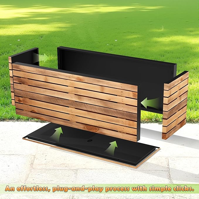 Metal Planter Box Rectangular Planter Box with Drainage Hole, Outdoor Large Planters, All-Weather Use, Rust-Resistance, for Flowers Plants, 38" L × 15" W × 16.3" H, Dark Walnut